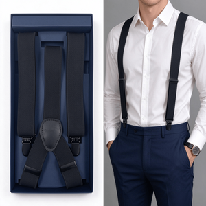 Y Back Convertible Clips and Buttons Adjustable Custom Black Elastic <b>Men's</b> Wedding Genuine Leather Suspenders for <b>Men</b> - Product Image 1