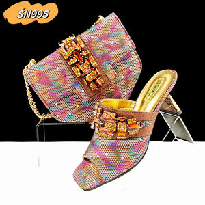 2024 para venta al por mayor Polvo azul diseño italiano mujeres africanas fiesta elegante moda lujo plataforma tacones altos zapatos bolsa conjunto - Product Image 3