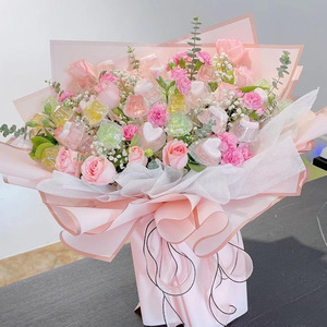 Florist Bouquet Packaging <b>Paper</b> Gold Border Jelly Film Waterproof Semi Transparent Matte <b>Flower</b> <b>Wrapping</b> Material Wholesale - Product Image 5