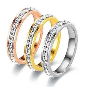 不锈钢玫瑰金饰带戒指锆石铺装双层锆石玫瑰金戒指