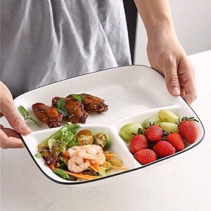 Assiettes carrées divisées modernes <span class=keywords><strong>pour</strong></span> enfants et adultes <span class=keywords><strong>Assiette</strong></span> <span class=keywords><strong>à</strong></span> 3 compartiments en porcelaine <span class=keywords><strong>pour</strong></span> dîner de <span class=keywords><strong>régime</strong></span> - Product Image 4