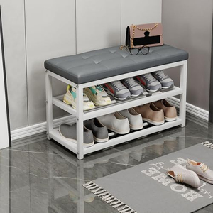 Multi-Functional Simple Metal <b>Shoe</b> <b>Rack</b> Bench Household <b>Storage</b> Organizer with Leather Seat Cushion for <b>Shoes</b> and Tools/Bags - Product Image 1