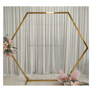 C-025ที่นิยมราคาถูกจัดงานแต่งงานโลหะโค้งทอง Shinny กรอบฉากหลังยืนสำหรับการตกแต่งงานแต่งงานเวที - Product Image 4