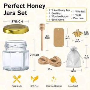 Mini Frascos de Miel, de Vidrio Hexagonal de 1.5oz con Cucharitas |   Baby Shower, Fiesta de Bodas - Product Image 2