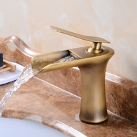 Robinet de lavabo cascade en laiton, design antique, monocommande, cartouche céramique, à poser sur le comptoir, haut, eau chaude et froide, pour salle de bain