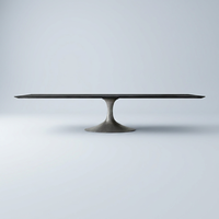 Ensemble de table à manger en bois avec base en acier coulé, plateau en bois moderne, table à manger rectangulaire pour les designers d'intérieur