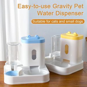 KINGHON Pet Fountain Cute Cartoon Color 2-in-1 Pet <b>Feeders</b> Durable Gravity Automatic <b>Cat</b> <b>Feeder</b> Set for Puppy Kitten Rabbit Grey - Product Image 3