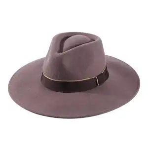 Fedora 100% Wool Felt Hats for Men Women Wide Brim with Removable Leather Belt Crushable Floppy Hat