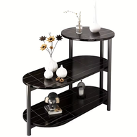 Table basse ovale en bois à 3 niveaux, style français, multifonctionnelle, avec piédestal rond en bois dur et métal