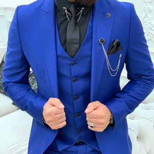 2022 Trajes De Novio De tres piezas <span class=keywords><strong>para</strong></span> hombre Azul Rey, trajes <span class=keywords><strong>para</strong></span> hombre con solapa en pico, esmoquin De boda hecho a medida, trajes ajustados <span class=keywords><strong>para</strong></span> hombre - Product Image 1