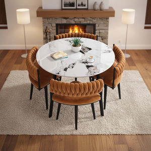 Tavolo da Pranzo Personalizzato di Lusso con Piano in Lastra di Roccia e Base Robusta in Acciaio al Carbonio per 4 Persone, Ideale per Piccoli Appartamenti - Product Image 6