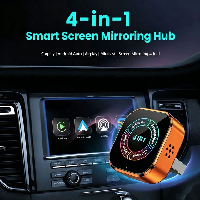 Portable 4 in 1 CarPlay Android Auto AirPlay Miracast Screen Mirroring Hub USB Media Adapter for Factory Infotainment