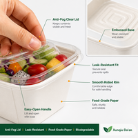 Conteneur alimentaire en papier kraft brun écologique, boîte à emporter carrée avec couvercle, emballage jetable pour fruits et sushis