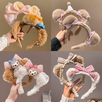 Bandeau en tissu pelucheux fait main avec oreilles d'ours mignonnes, nœud papillon mignon, chapeau d'anniversaire pour filles, Yiwu, pour prendre des photos, se laver le visage, se maquiller, coiffer les cheveux