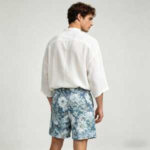 OEM Men's Floral Printed <b>Board</b> Shorts Mid Waist Drawstring Casual Bermuda Shorts Breathable Polyester Fabric Shorts - Product Image 4