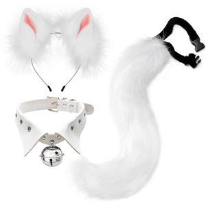 أربطة شعر قطيفة مصنوعة يدوياً مع مجموعة ذيل ربطة أذن على شكل رأس قطة - Product Image 2