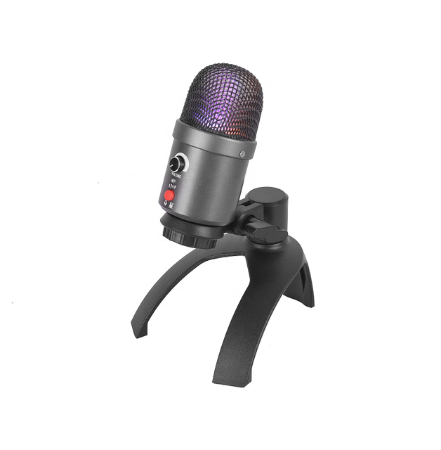 Stereo RGB Professional Computer Portable Gaming Mike Studio Condenser Mic USB Recording Microphone for Computer and Smartphone