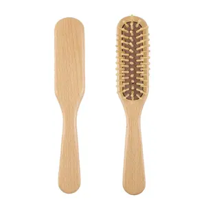 Hot selling portable natural color scalp massage hair brush beech five row wooden cushion hair brush