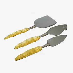 Набор металлических декоративных ножей для сыра, набор милых ножей для сыра, ручка с золотыми листьями, высокое качество и лучшее производство по низкой цене