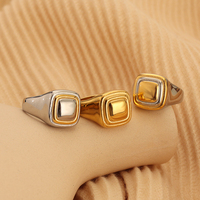 Nickel Free Chic zweifarbiger leerer Ring Edelstahl Modeschmuck PVD vergoldet Einfacher quadratischer Siegelring Männer
