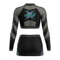 Uniforme de Porristas para Mujer, Manga Larga, Dos Piezas, Cuello Alto, con Pedrería, Spandex, Traje Brillante para Equipo