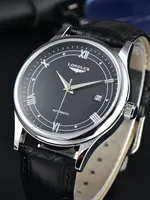 Montre homme automatique LONGLUX, montres mécaniques en gros, simples, polyvalentes, avec date, étanches, mode, bracelet en cuir, cadeau pour homme
