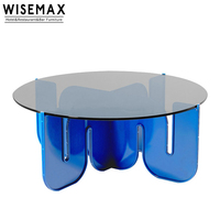 WISEMAX FURNITURE Table basse moderne nordique arrondie arc-en-ciel, salon, verre transparent, acrylique, table basse intelligente colorée