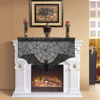 Rideaux d'Halloween en dentelle noire avec toile d'araignée et chauve-souris, Tapis de cheminée d'Halloween, Décoration de nappe toile d'araignée et chauve-souris