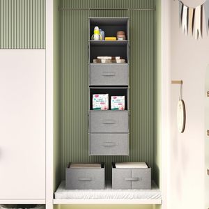 6 Tier Hanging Closet Organizer With Drawers And Pockets For Bedroom Clothing Storage Rectangular <b>Hook</b> Type Non Woven Fabric - Product Image 2