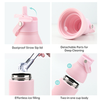 Bouteille isotherme personnalisée, anti-fuite, sans BPA, nouveau style, 17 oz, remplissage de glace, en acier inoxydable, avec bouchon à visser, bouteille d'eau à poignée.
