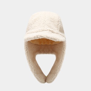 Chapeau Lei Feng en laine d'agneau de style coréen pour femmes, chapeau d'hiver chaud avec rabat pour les oreilles, chapeau de vol à bord court, couleur unie simple - Product Image 4