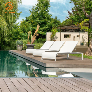 Modern Cushionless <strong>Outdoor</strong> <strong>Chaise</strong> <strong>Lounge</strong>, Quick-Dry Mesh Patio Sunbed with Adjustable Backrest and Matching <strong>Pouf</strong> - Product Image 2