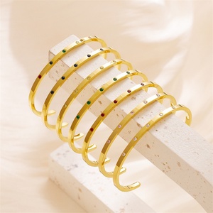Titanium Fine Opening <b>Gemstone</b> Bangles Gold Plated Stainless Steel Zircon <b>Bracelet</b> Women Accessories - Product Image 3