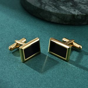 Mancuernillas Personalizadas al por Mayor 2026, Nuevas Mancuernillas para Hombre, Chapadas <span class=keywords><strong>en</strong></span> Oro de 18K, Esmalte Negro, Acero, para Empresarios y Abogados - Product Image 2