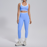 Ensemble de leggings et soutien-gorge de sport pour femmes, color block, 80 % nylon, 20 % élasthanne, taille haute, yoga, fitness, entraînement, tenue deux pièces
