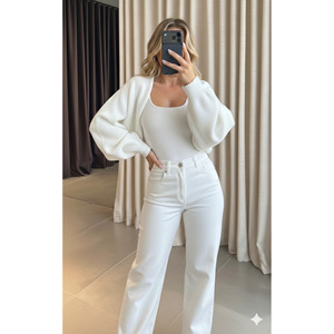Cardigan <span class=keywords><strong>bolero</strong></span> <span class=keywords><strong>bianco</strong></span> lavorato a maglia con maniche raglan, stile coreano, abbigliamento primaverile autunnale da <span class=keywords><strong>donna</strong></span> - Product Image 1