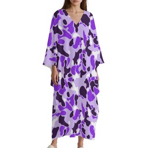 Caftano Kimono da Spiaggia <span class=keywords><strong>con</strong></span> Stampa Camouflage Viola, Vestito <span class=keywords><strong>Lungo</strong></span> Maxi Boho Fluido <span class=keywords><strong>con</strong></span> Scollo <span class=keywords><strong>a</strong></span> V e <span class=keywords><strong>Maniche</strong></span> <span class=keywords><strong>a</strong></span> <span class=keywords><strong>Pipistrello</strong></span>, Taglie Forti, per Vacanze - Product Image 5