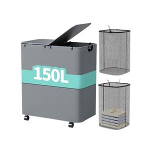 Panier à linge double grande capacité avec roulettes, 2 sacs à linge sales amovibles, best-seller - Product Image 1
