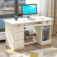 Escritorio de Computadora Moderno para Oficina con Cajones y Almacenamiento, Mesa de Estudio Blanca para el Hogar, Escritorio para PC con Bandeja para Teclado y Soporte para CPU