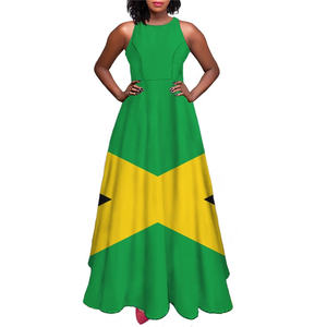 Customize Own Label Tag logo Flag of Jamaica <strong>Jamaican</strong> <strong>Clothing</strong> Women's Long Maxi Dresses Jamaica Flag Elegant Ladies Dress Shirt - Product Image 2