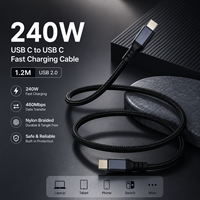 Câble de charge rapide USB C vers USB C 240W PD 5A 1,2M en nylon tressé, câble de données USB 2.0, OEM ODM, petites commandes acceptées