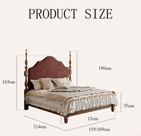 Lit double en bois massif de style antique français Paris 1,8 m, dossier haut, colonne romaine noire américaine, lit de princesse