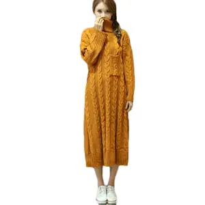 Oversized Inverno Camisola De Malha Vestido Top Venda Moda Coreano Mulheres Gola Alta Chunky Camisolas Longas Casual Maxi Camisola De Malha Vestido