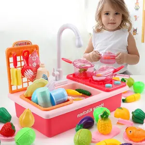 Vendita all'ingrosso lavello della cucina giocattoli della ragazza di 4 anni di età-I bambini fanno finta di giocare lavello da cucina giocattoli con gioco stufa pentola pentola gioco taglio utensili da cucina accessori da tavola giocattoli per ragazze