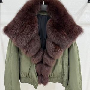 Piumino di Lusso da Donna 2025 con Bordo in Vera Pelliccia di Volpe Design Oversize Argento Blu - Product Image 3