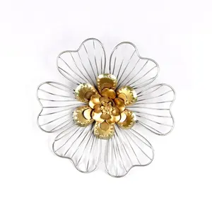Wholesale Customized Metal Wire Golden Flowers Hollowed Petals Home Wall Decor Craft Art