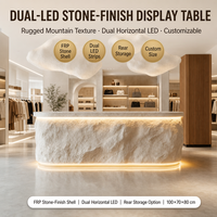Comptoir d'îlot de présentation de vêtements en fausse pierre à double LED, entièrement assemblé, avec rangement pour boutique de vêtements