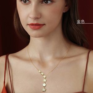 Star Pendant Necklace Gold Stainless Steel Pave Setting Five Pointed Star Chain Party Jewelry N906 - Product Image 3