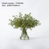 Ensemble de fleurs artificielles en gypsophile vert avec vase en verre et caoutchouc souple personnalisé pour mariage, Saint-Valentin, décoration de la maison et des hôtels