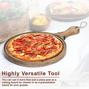 Wooden Pizza <b>Tray</b> With Rooster Carving Solid Wood Serving Plate Restaurant Cheese Board 40Cm Round - Product Image 2